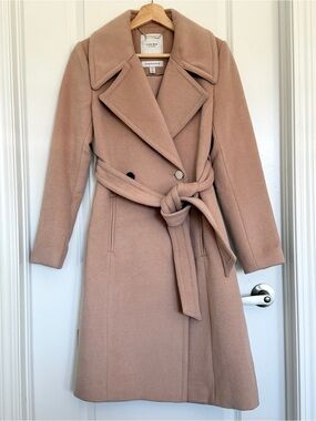 Ever New Luxury Wool Blend Belted Coat – Blush Pink / Camel – Size 4 US
